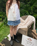 Shoulder Tie Top Cool Summer Floral - Cream, White, Pink. Up to Size 14.