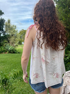 Shoulder Tie Top Cool Summer Floral - Cream, White, Pink. Up to Size 14.