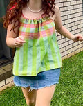 Shoulder Tie Top - Vibrant Green and Red Check. Up to Size 14.
