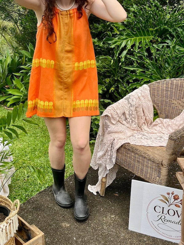 Mini Dress - Fun & Happy Orange Retro. Up to Size 14.