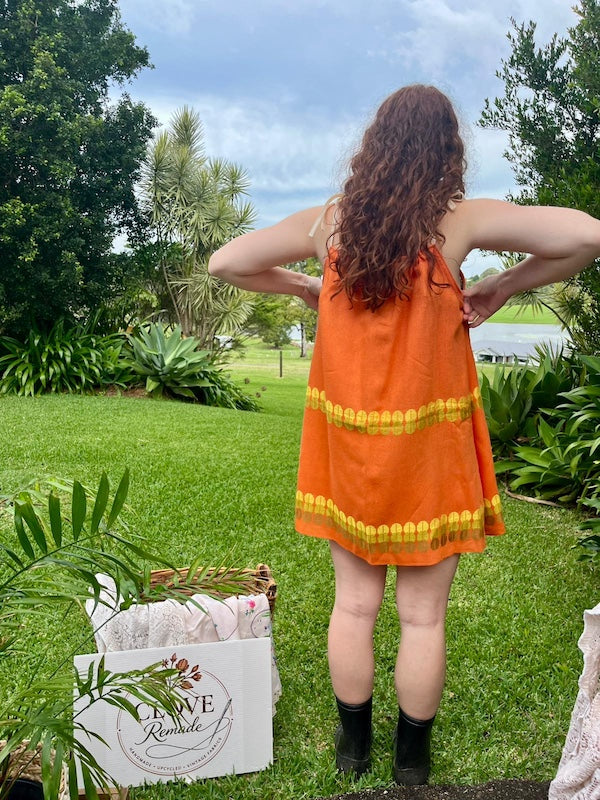 Mini Dress - Fun & Happy Orange Retro. Up to Size 14.