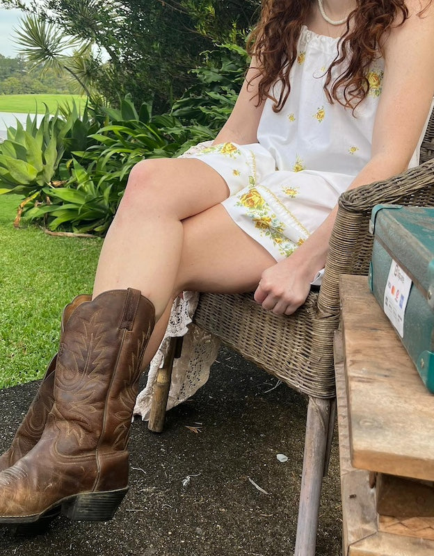 Mini Dress Vintage Sheridan Coastal Cool Golden Floral. Up to Size 14.