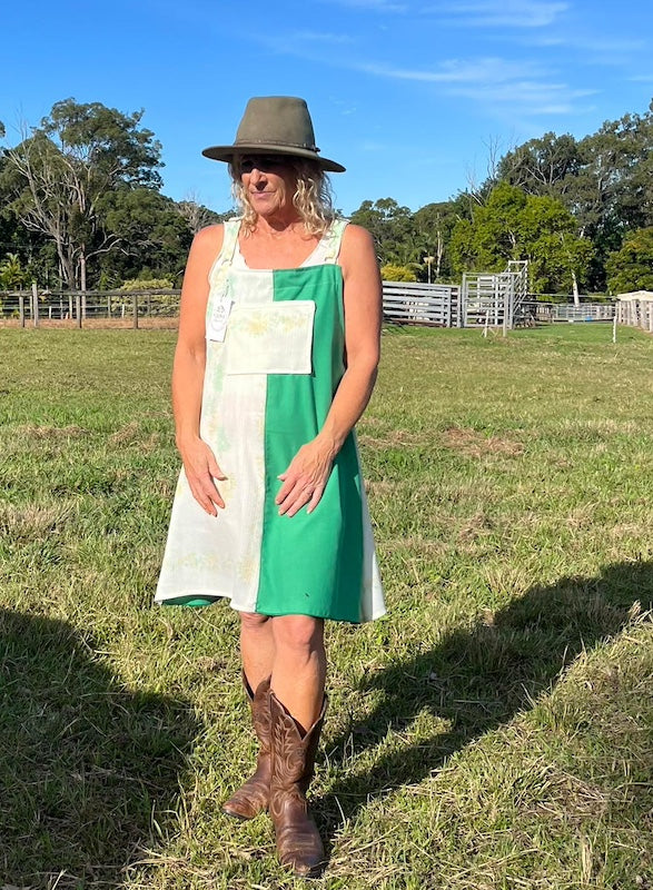 Pinafore Dress Upcycled - Emerald Green Floral. Size 14-16.