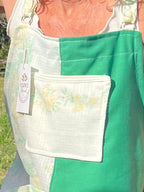 Pinafore Dress Upcycled - Emerald Green Floral. Size 14-16.