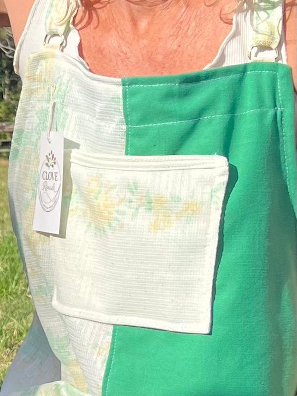 Pinafore Dress Upcycled - Emerald Green Floral. Size 14-16.