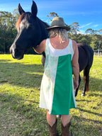 Pinafore Dress Upcycled - Emerald Green Floral. Size 14-16.