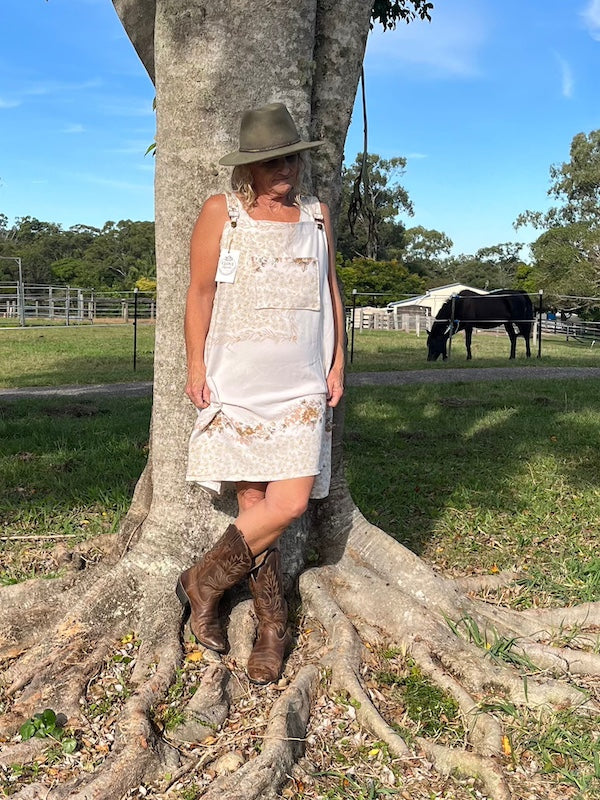 Pinafore Dress - Upcycled, Earthy, Natural. Size 12-14.
