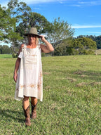 Pinafore Dress - Upcycled, Earthy, Natural. Size 12-14.
