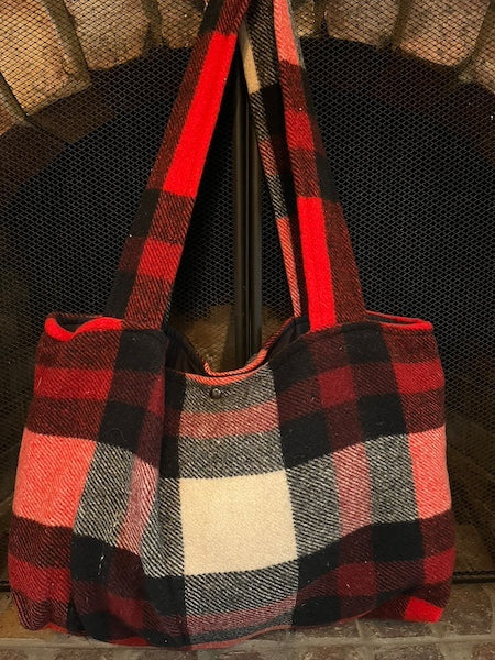 Vintage Wool Blanket Tote Bag Oversized - Classic Red